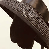 Elegant UPF50+ Floppy sun hats for women Wide Brim Braid Straw Cap Summer Beach Hat with Long Ribbon Bow TravelDerby Sun Hat Cap