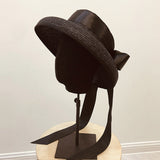Wide Brim Straw Beach Hat with Long Ribbon Bow