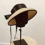 Wide Brim Straw Beach Hat with Long Ribbon Bow