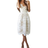 Backless Deep V-Neck Midi Party Dress