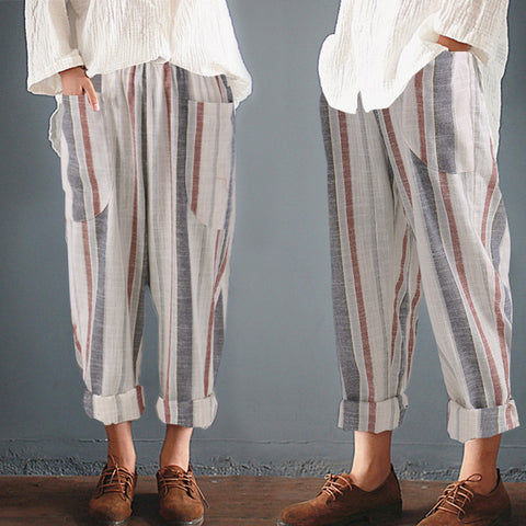 High Waist Loose Cotton Linen Pants