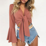 Satin Sleeve Tie Crop Top