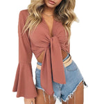 Satin Sleeve Tie Crop Top