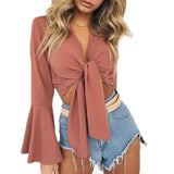 Satin Sleeve Tie Crop Top