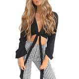 Satin Sleeve Tie Crop Top