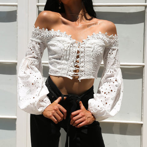 Off Shoulder White Crop Top