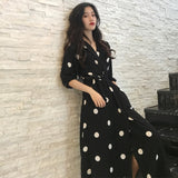 Long V-Neck Dot Cute Dress