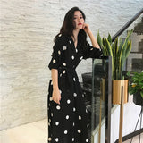 Long V-Neck Dot Cute Dress