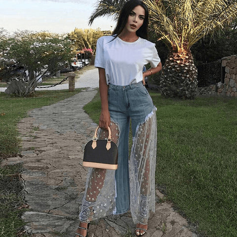 Transparent Star Printed Loose Denim