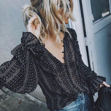 Retro V-Neck Black Loose Shirt